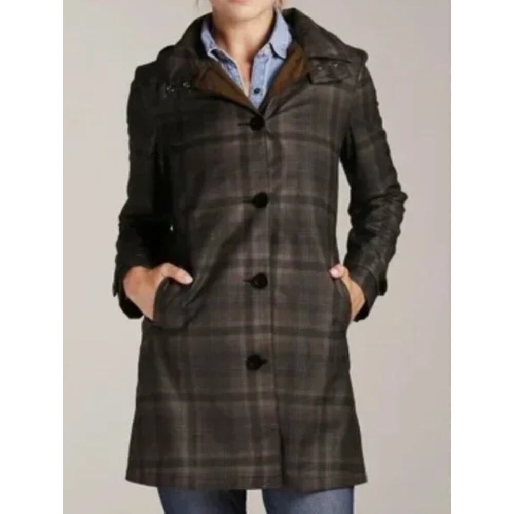 Feller Seattle Queen Anne Trench Coat Plaid Coat XS NWT Hooded Rain Jacket